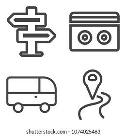 Premium outline set containing stereo, entrance, gps, doorknob, travel, closed, private, dont, sign, bus, media icons. Simple, modern flat vector illustration for mobile app, website or desktop app