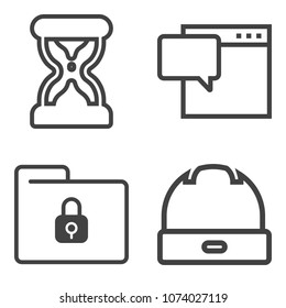 Premium outline set containing style, document, protection, text, glass, folder, hour, message, speech, talk, file icons. Simple, modern flat vector illustration for mobile app, website or desktop app