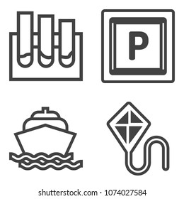 Premium outline set containing summer, fly, vehicle, blue, kite, science, laboratory, cruise, ocean, urban, travel icons. Simple, modern flat vector illustration for mobile app, website or desktop app