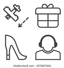 Premium outline set containing support, girl, service, team, surprise, operator, decoration, passenger, ribbon icons. Simple, modern flat vector illustration for mobile app, website or desktop app