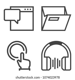 Premium outline set containing talk, open, pointer, button, click, finger, cursor, push, hand, chatting, chat icons. Simple, modern flat vector illustration for mobile app, website or desktop app