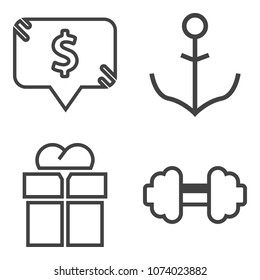 Premium outline set containing template, card, navigation, exercise, label, bow, banner, concept, control, marine icons. Simple, modern flat vector illustration for mobile app, website or desktop app