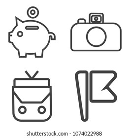 Premium outline set containing travel, nation, handbag, banking, technology, bag, sign, money, photo, red, economy icons. Simple, modern flat vector illustration for mobile app, website or desktop app
