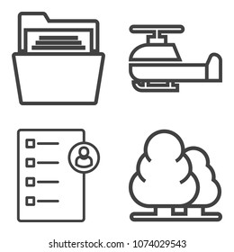 Premium outline set containing tree, landscape, helicopter, human, resources, green, open, checklist, document icons. Simple, modern flat vector illustration for mobile app, website or desktop app
