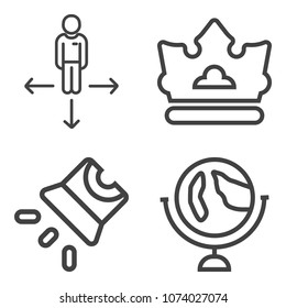 Premium outline set containing video, cinema, decoration, global, conference, element, crown, royal, destination icons. Simple, modern flat vector illustration for mobile app, website or desktop app
