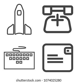 Premium outline set containing wallet, money, space, orbit, travel, pc, exploration, spaceship, discovery, mission icons. Simple, modern flat vector illustration for mobile app, website or desktop app