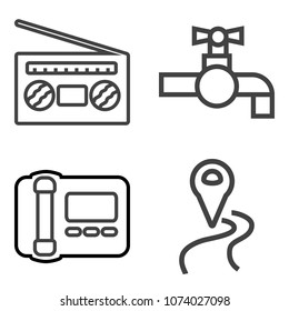 Premium outline set containing wash, water, route, metal, direction, sound, office, media, studio, technology, gps icons. Simple, modern flat vector illustration for mobile app, website or desktop app
