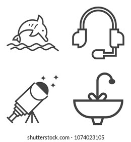Premium outline set containing watching, faucet, center, wildlife, audio, operator, mammal, jump, nature, bathroom icons. Simple, modern flat vector illustration for mobile app, website or desktop app