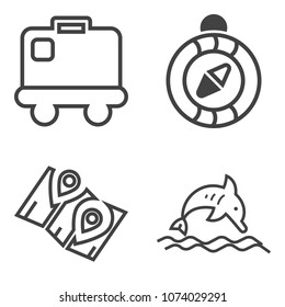 Premium outline set containing water, navigation, travel, wildlife, south, gps, flight, north, bag, wild, mammal icons. Simple, modern flat vector illustration for mobile app, website or desktop app