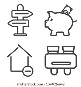 Premium outline set containing way, investment, removal, property, street, currency, discovery, business, arrow icons. Simple, modern flat vector illustration for mobile app, website or desktop app