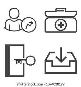 Premium outline set containing website, help, trend, box, business, aid, arrow, web, medical, graphic, health, kit icons. Simple, modern flat vector illustration for mobile app, website or desktop app