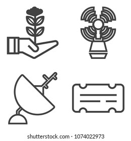 Premium outline set containing wireless, seamark, satellite, seedling, building, marine, gardening, theater, tower icons. Simple, modern flat vector illustration for mobile app, website or desktop app