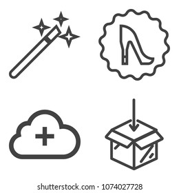 Premium outline set containing wizard, graphic, technology, sign, add, network, delivery, illusion, wood, miracle icons. Simple, modern flat vector illustration for mobile app, website or desktop app