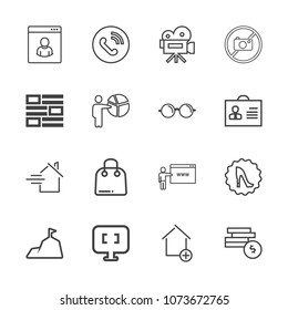 Premium outline set of icons containing blue, news, business, new, circle, computer, forbidden, coin, retro, paper, pc. Simple, modern flat vector illustration for mobile app, website or desktop app