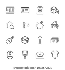 Premium outline set of icons containing success, box, device, gift, cute, web, id, unpacking, fashion, music, girl, sign. Simple, modern flat vector illustration for mobile app, website or desktop app
