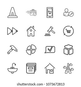 Premium outline set of icons containing book, square, france, music, step, graph, faucet, tower, landmark, architecture. Simple, modern flat vector illustration for mobile app, website or desktop app