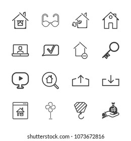 Premium outline set of icons containing chat, construction, architecture, call, fan, air, arrow, door, sign, modern, sun. Simple, modern flat vector illustration for mobile app, website or desktop app