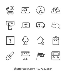 Premium outline set of icons containing call, web, wind, music, sound, nature, retro, button, forest, property, phone. Simple, modern flat vector illustration for mobile app, website or desktop app