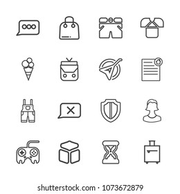 Premium outline set of icons containing cube, shirt, shorts, technology, buy, fashion, avatar, clock, time, sand, white. Simple, modern flat vector illustration for mobile app, website or desktop app