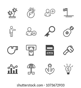 Premium outline set of icons containing file, construction, computer, machine, idea, whistle, sea, screwdriver, sign. Simple, modern flat vector illustration for mobile app, website or desktop app