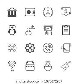 Premium outline set of icons containing call, business, rudder, cash, park, pen, online, circle, food, wheel, concept. Simple, modern flat vector illustration for mobile app, website or desktop app