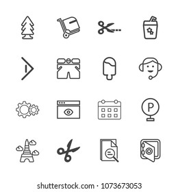 Premium outline set of icons containing glass, safe, environment, zoom, cocktail, tool, baggage, drink, bank, timetable. Simple, modern flat vector illustration for mobile app, website or desktop app