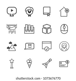 Premium outline set of icons containing smile, blue, young, card, mountain, balance, cream, video, sweet, success, medal. Simple, modern flat vector illustration for mobile app, website or desktop app
