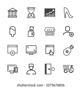 Premium outline set of icons containing tourism, payment, business, website, sign, dumper, internet, credit, dump, graph. Simple, modern flat vector illustration for mobile app, website or desktop app