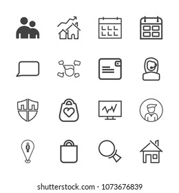 Premium outline set of icons containing property, bubble, real, magnifying, house, protect, doctor, medical, time, day. Simple, modern flat vector illustration for mobile app, website or desktop app
