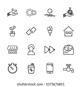 Premium outline set of icons containing cocktail, rewind, time, summer, timer, envelope, mobile, person, drink, phone. Simple, modern flat vector illustration for mobile app, website or desktop app