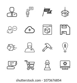 Premium outline set of icons containing game, technology, horse, uniform, map, package, setting, transportation, camera. Simple, modern flat vector illustration for mobile app, website or desktop app