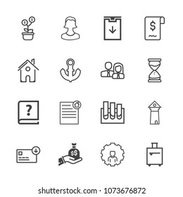 Premium outline set of icons containing avatar, house, medicine, tower, research, ship, graphic, architecture, sack, pen. Simple, modern flat vector illustration for mobile app, website or desktop app