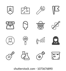 Premium outline set of icons containing shield, internet, search, protect, flag, equipment, nation, identity, business. Simple, modern flat vector illustration for mobile app, website or desktop app