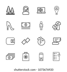 Premium outline set of icons containing camera, link, online, thermometer, fahrenheit, tree, location, center, nature. Simple, modern flat vector illustration for mobile app, website or desktop app