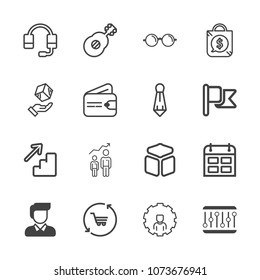 Premium outline set of icons containing online, time, upstairs, eyeglasses, technology, white, support, musical, square. Simple, modern flat vector illustration for mobile app, website or desktop app