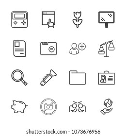 Premium outline set of icons containing sign, flower, money, technology, mouse, internet, file, woman, box, forbidden. Simple, modern flat vector illustration for mobile app, website or desktop app