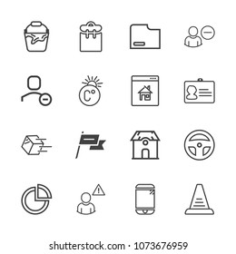 Premium outline set of icons containing person, touchscreen, shipping, nation, mobile, presentation, shipment, document. Simple, modern flat vector illustration for mobile app, website or desktop app