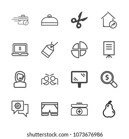 Premium outline set of icons containing business, web, wear, bag, office, banner, search, fashion, road, shorts, white. Simple, modern flat vector illustration for mobile app, website or desktop app