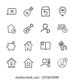 Premium outline set of icons containing architecture, string, estate, kite, bank, personal, real, closed, office, wooden. Simple, modern flat vector illustration for mobile app, website or desktop app