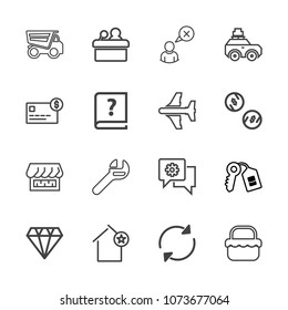 Premium outline set of icons containing curtain, refresh, wrench, tipper, food, tool, grass, cancel, gem, repair, door. Simple, modern flat vector illustration for mobile app, website or desktop app