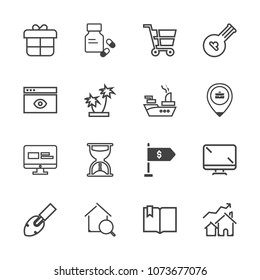 Premium outline set of icons containing medicine, sand, website, health, real, house, book, construction, money, web. Simple, modern flat vector illustration for mobile app, website or desktop app