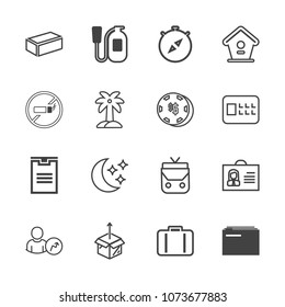 Premium outline set of icons containing north, safety, unpacking, style, airport, document, sky, direction, box, night. Simple, modern flat vector illustration for mobile app, website or desktop app