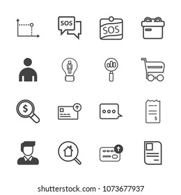 Premium outline set of icons containing gift, emergency, find, boy, finance, geometry, money, internet, man, identity. Simple, modern flat vector illustration for mobile app, website or desktop app