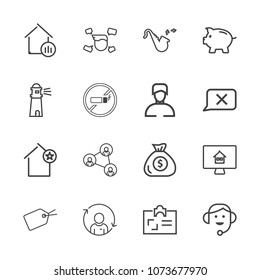 Premium outline set of icons containing web, banking, financial, personal, headset, sign, card, finance, boy, person, id. Simple, modern flat vector illustration for mobile app, website or desktop app