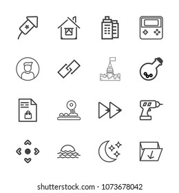 Premium outline set of icons containing nature, drill, supermarket, sunrise, event, notebook, profile, estate, real, sun. Simple, modern flat vector illustration for mobile app, website or desktop app