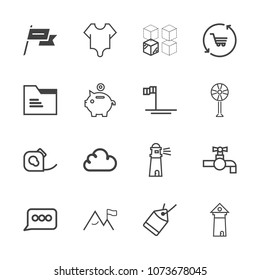 Premium outline set of icons containing sale, landmark, paper, cardboard, faucet, cloud, cute, message, fashion, girl. Simple, modern flat vector illustration for mobile app, website or desktop app