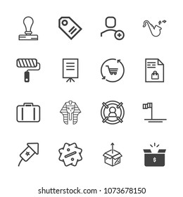 Premium outline set of icons containing target, culture, account, container, marketing, bag, delete, blue, tag, ancient. Simple, modern flat vector illustration for mobile app, website or desktop app