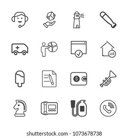 Premium outline set of icons containing sea, cargo, phone, light, dessert, equipment, lighthouse, water, sweet, circle. Simple, modern flat vector illustration for mobile app, website or desktop app