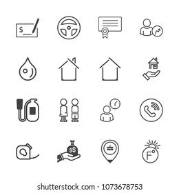 Premium outline set of icons containing hour, job, fire, sack, phone, sign, boy, diploma, money, account, tool, circle. Simple, modern flat vector illustration for mobile app, website or desktop app