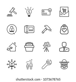 Premium outline set of icons containing finance, display, concept, happy, property, personal, video, growth, courthouse. Simple, modern flat vector illustration for mobile app, website or desktop app